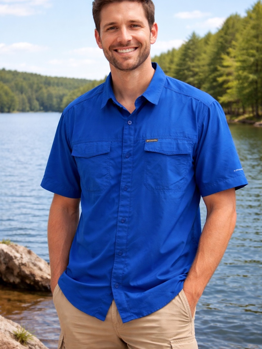 Columbia Men’s Short Sleeve Fishing Shirt — Blue XL